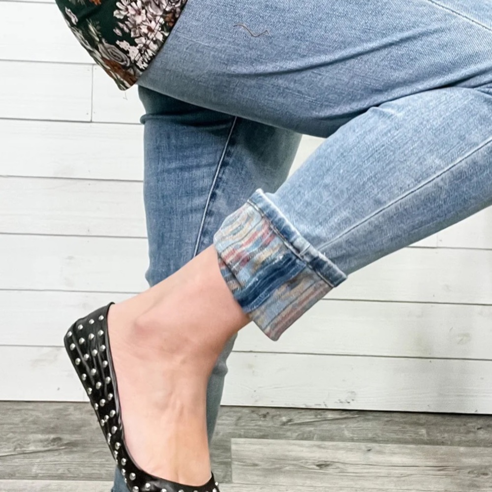 Judy Blue 7/28 Aztec Cuff Relaxed Fit Jeans